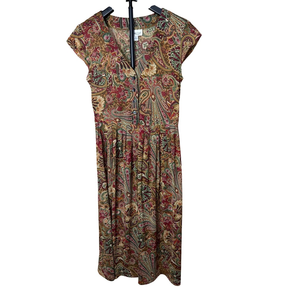 Coldwater Creek Vintage Paisley Midi Dress V-Neck Cap Sleeve Size 6